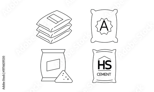 Construction material cement bag icon set for building masonry and concrete works industrial supply.Editable stroke, Vector illustration, Line art Icon, Symbols.