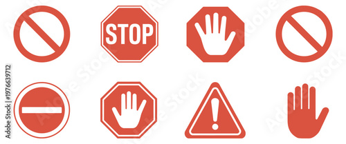Warning red circle bar forbidden restrict and alert symbols flat vector design