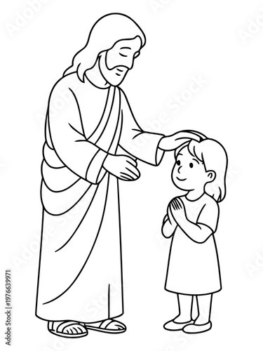 Spiritual Guidance: A depiction of a spiritual figure bestowing a blessing upon a child, creating a scene of reverence and compassion.