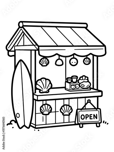 Seaside Shop: A charming shop offers the essence of a seaside, evoking a sense of tranquility and an invitation to open doors. 