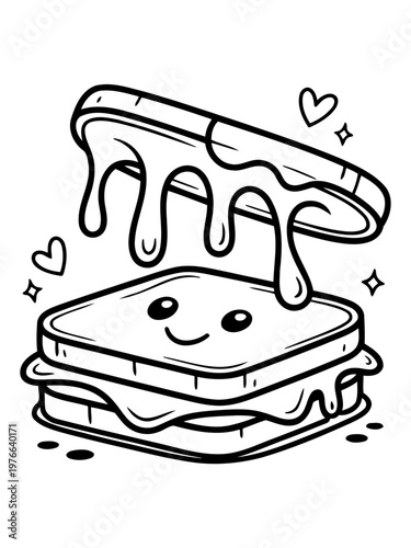 Delicious Delight: A charming cartoon sandwich, complete with melted cheese and a cheerful expression, sparks joy with every bite.