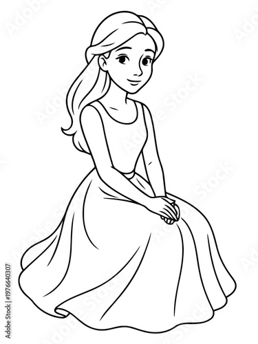 Elegant Portrait: A delicate depiction of a woman with flowing locks, dressed in a graceful gown, exuding serenity and poise.