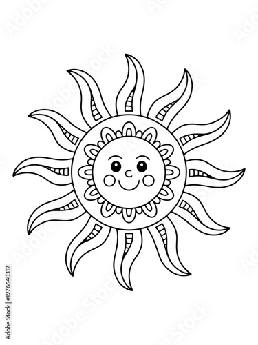 Sunny Illustration: A cheerful illustration of the sun with expressive eyes and a welcoming smile. radiating warmth and happiness.