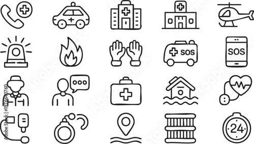 Ambulance Hospital and Safety Line Icons for Urgent Care Concepts