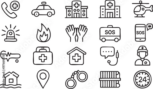 Medical and Safety Icon Set for Emergency Preparedness and Response