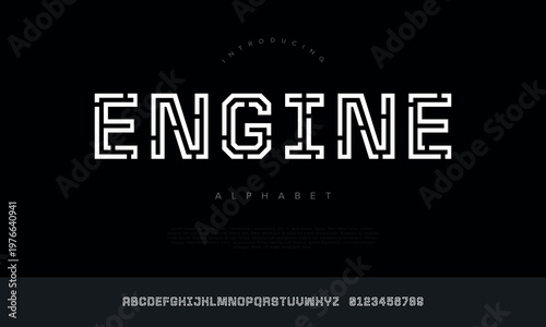 Engine industrial stencil block display alphabet font for military sports racing and heavy machinery branding