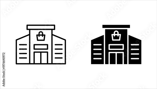 Shopping centre linear icon set. Mall building. Supermarket symbol. vector illustration on white background