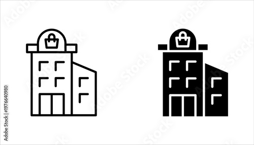 Shopping centre linear icon set. Mall building. Supermarket symbol. vector illustration on white background
