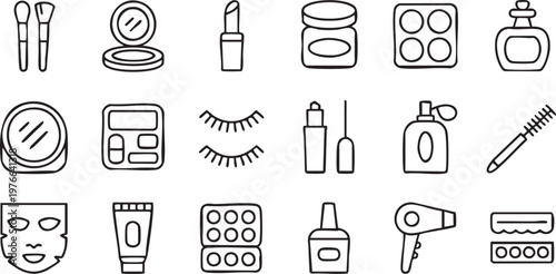 Beauty and Cosmetics Line Icons Set for Makeup and Skincare Design