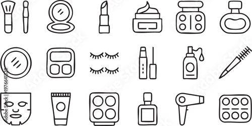 Makeup and Skincare Outline Icons Collection for Beauty Industry
