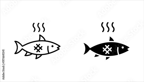  grilled fish icon set, Fried fish line icon, food and sea, vector illustration on white background