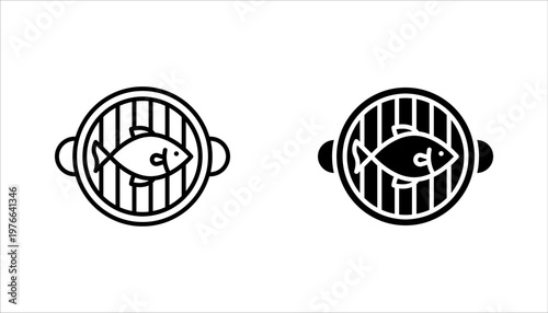  grilled fish icon set, Fried fish line icon, food and sea, vector illustration on white background