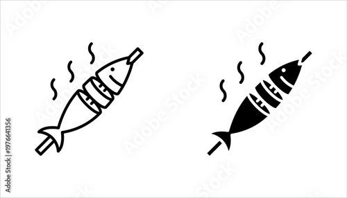  grilled fish icon set, Fried fish line icon, food and sea, vector illustration on white background