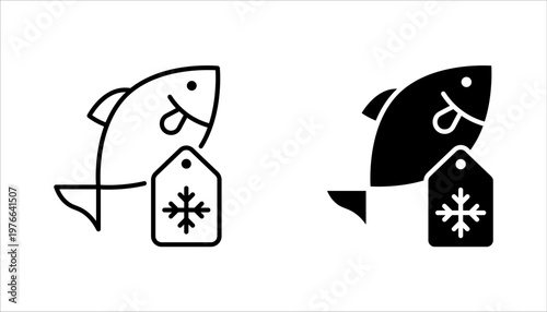 Frozen food line icon set. Frozen products outline vector illustration on white background