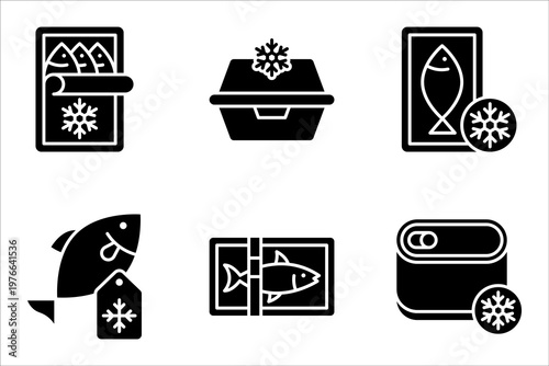 Frozen food line icon set. Frozen products outline vector illustration on white background