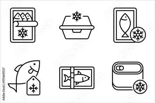 Frozen food line icon set. Frozen products outline vector illustration on white background