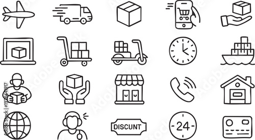 Ecommerce Delivery and Logistics Line Icons Set for Online Shopping