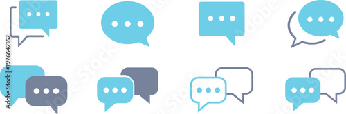 Chat message icon set collection group communication conversation speech bubble talk dialog messaging interface support contact online help social media flat vector design isolated.