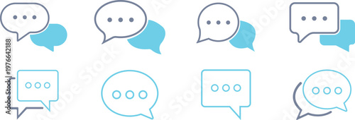 Chat message icon set collection group communication conversation speech bubble talk dialog messaging interface support contact online help social media flat vector design isolated.