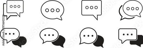 Chat message icon set collection group communication conversation speech bubble talk dialog messaging interface support contact online help social media flat vector design isolated.