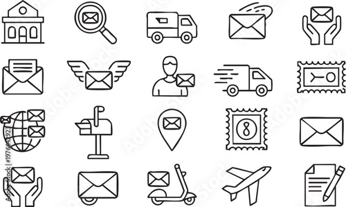 Modern Mail Delivery Icons for Shipping, Tracking and Communication