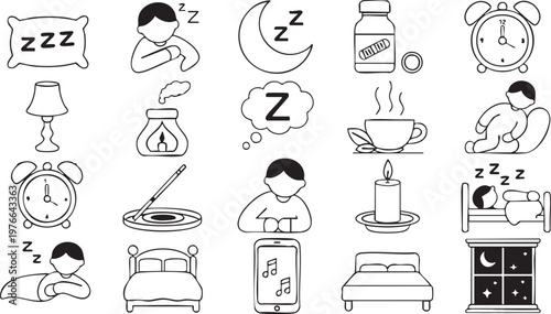 Healthy Sleep and Bedtime Icons for Wellness and Lifestyle Design
