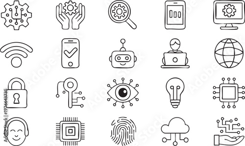 AI and Digital Technology Icons for Innovation and Software Concepts