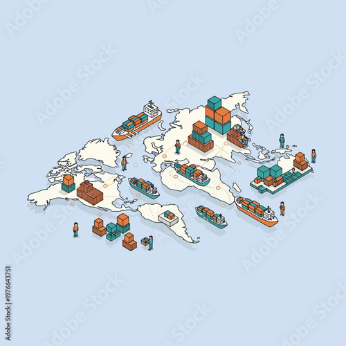 Global Logistics and Supply Chain Network with Cargo Ships and Containers.