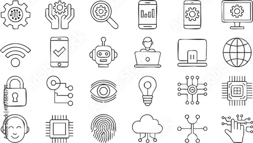 Smart Technology Icons Set for Network, Security and Data Systems