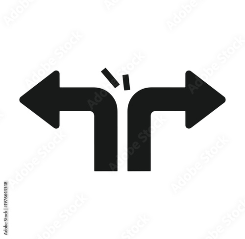 black arrows pointing in opposite directions with a spark