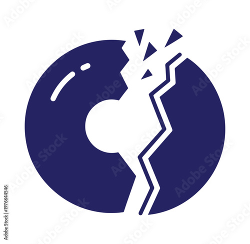 blue circle graph with cracks and broken segments  business concept