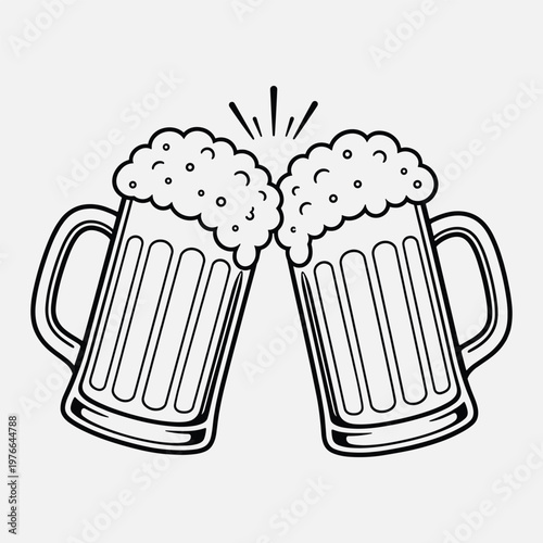 Two frosted beer mugs clinking together vector graphic with clinking beverage celebration festival