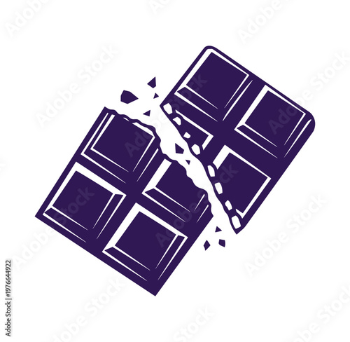 Broken chocolate bar with pieces falling apart on white