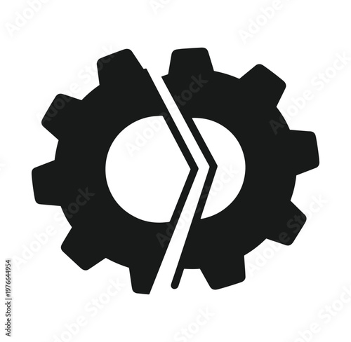 broken gear icon symbol for error or problem in mechanics or engineering