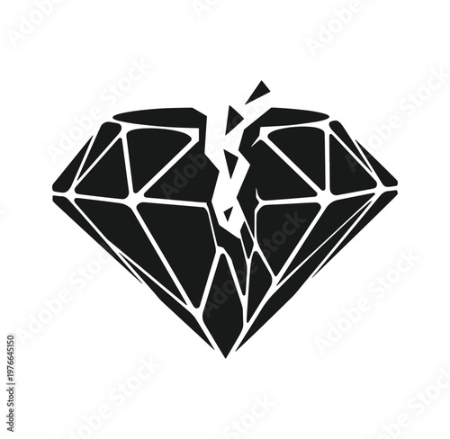 Cracked diamond icon in black color  broken gemstone symbol