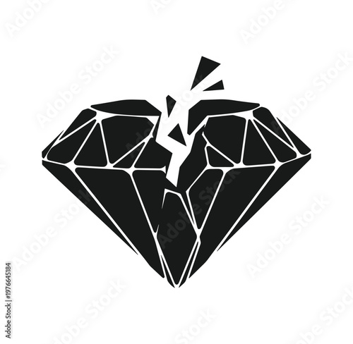 Cracked diamond icon with broken facets on white background