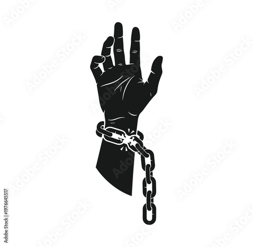 hand with chain around wrist and four fingers up  symbol of freedom and struggle