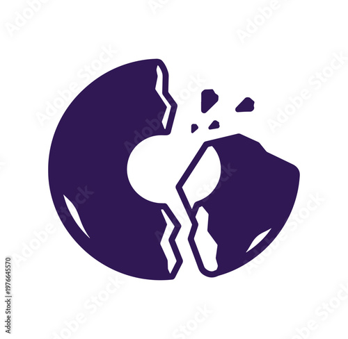 Purple broken cookie icon with cracks and crumbs falling apart