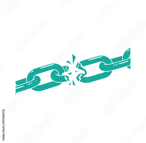 teal broken chain link on white background