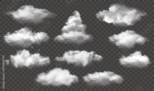 Realistic White Clouds Isolated on Black Background
