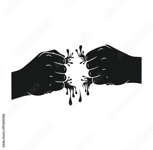 Two fists with blood splatter in a confrontational gesture  symbolizing conflict and violence