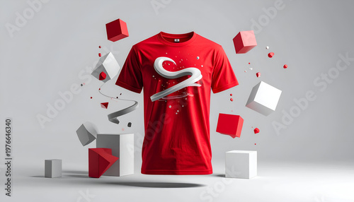 Red T-Shirt with White Graphic Design.