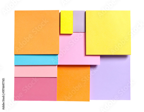 A vibrant collage of stacked, colorful, square note sheets