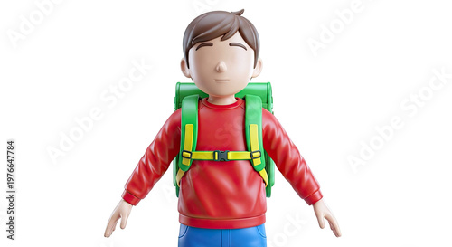 3D Cartoon Boy with Backpack