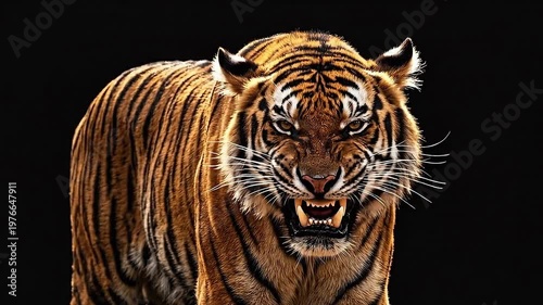 Fierce Bengal Tiger Portrait on Black Background