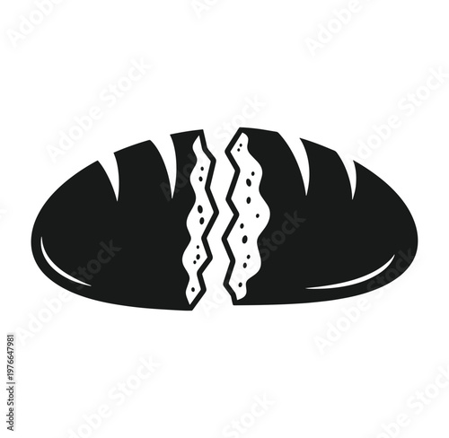 a black and white illustration of a loaf of bread cut in half