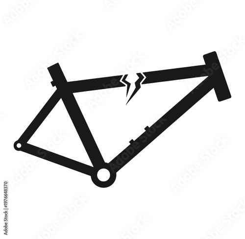 black bicycle frame with crack damage on white background