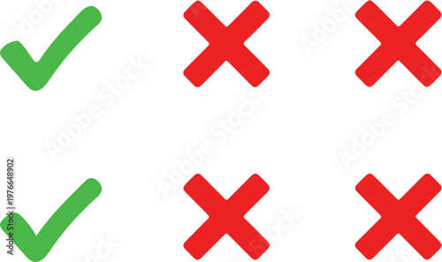 Green check marks and red cross marks icons set