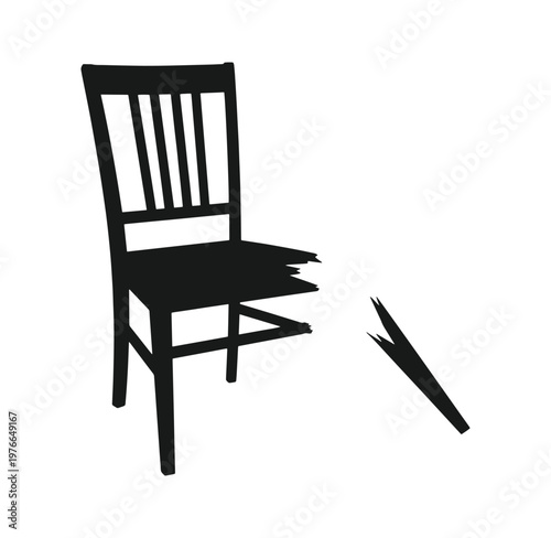 broken chair with one leg detached on white background