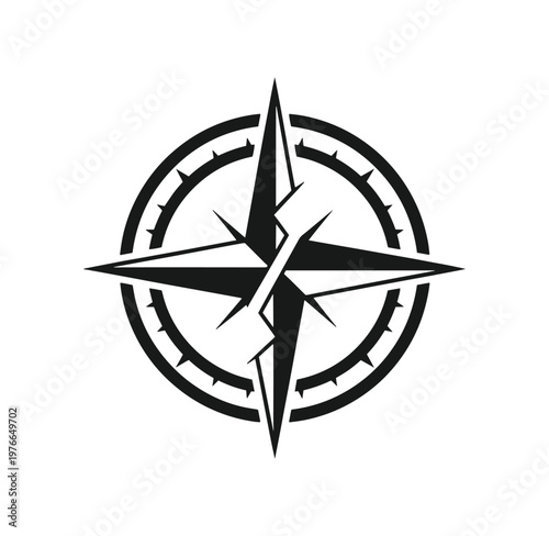 compass navigation symbol with four directions on a white background